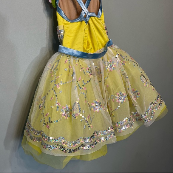 Weissman Dance Solo Yellow & Baby Blue Ballet Costume XS (4-5) with Hair Piece - Picture 9 of 13